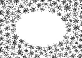 Monochrome star anise seeds seamless pattern isolated on white. Aromatic brown dried natural spice for making drinks and baking illustration. For decoration of menu, Christmas and New Year textile vector