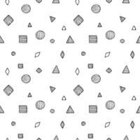 Geometric Doodle endless seamless pattern. Circle, triangle, rhombus, square, hatching lines. vector