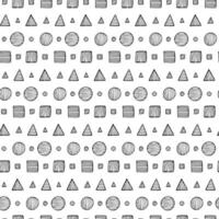 Geometric Doodle Seamless Pattern. Endless ornament. Circle, triangle, square, hatching lines. Black contour shapes on a white background. Print, web, background, textile, fabric, packaging vector