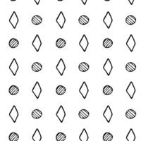 Doodle geometric ornament. Seamless pattern, geometric hand-drawn graphic elements, isolated on a white background. Circle, rhombus, hatching lines. Print, web, backgrounds, textile, fabric vector