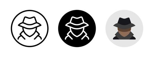 Incognito mode icon. Anonymous mode symbol. Incognito web browser interface button. VPN pictogram. Network privacy protection illustration. Hacker face avatar. Spy agent silhouette. vector