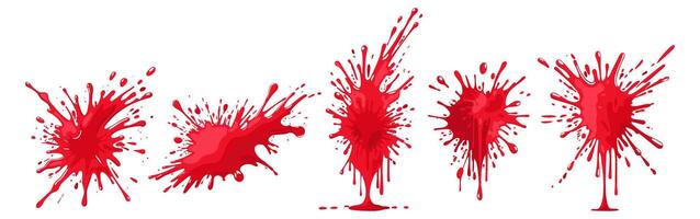 Blood splash collection. Diverse blood stains and splashes. isolated red ink blob set vector