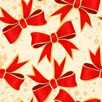 seamless pattern with red bows and confetti on light yellow background vector