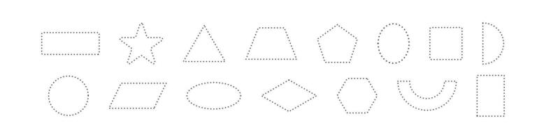 Ornamental dashed line border in geometric frame. Outline elements for coupon cut out with circular and rectangular shapes. Flat illustration isolated on white background. vector