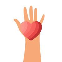 Red heart in a hand raised up on a white background. vector