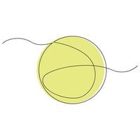 Tennis ball in one continuous line in color. One line drawing, minimalism. vector