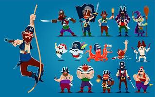Pirates, corsairs, captains and sailors characters vector