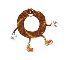 Cartoon groovy Turkish bagel simit bakery, bread vector