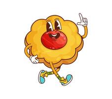 Funny groovy cartoon cookie with a red jelly vector