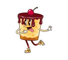 Groovy cake character, cartoon biscuit vector