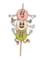 Cartoon retro groovy japanese dango dessert stick vector