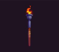 Game medieval fire torch with bright flaming fire vector