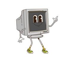 Cartoon groovy computer display retro character vector