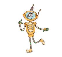 Cartoon retro groovy robot funny funky character vector