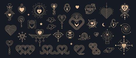 Golden boho Valentine esoteric elements and icons vector