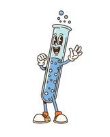 Cartoon groovy school test tube flask character vector