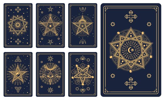 Occult tarot cards with gold line pattern
