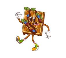 Cartoon groovy Belgian waffle bakery and pastry vector