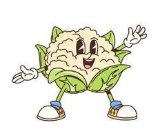 Cartoon groovy cauliflower cabbage character vector