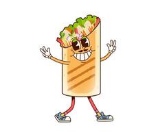 Groovy fast food burrito character with mustaches vector