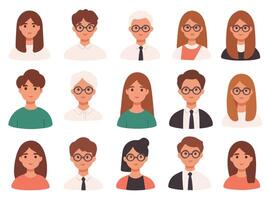 Set of People Faces - Cute Relationship Icons in Thin Linear Style vector