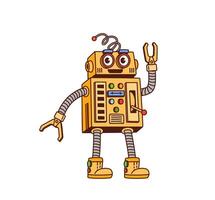 Cartoon retro groovy robot character with antenna vector