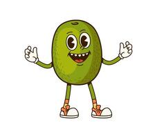 Cartoon retro groovy kiwi fruit with funky vibe vector
