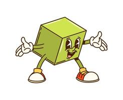 Groovy math geometric cube figure retro character vector