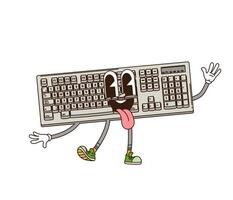 Cartoon groovy computer keyboard retro character vector