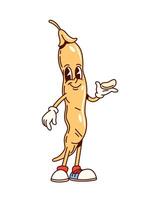 Groovy soy bean vegetable retro cartoon character vector