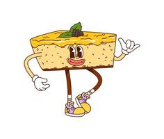 Cartoon groovy cake bakery and pastry character. vector