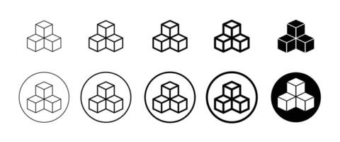 cube icon symbol with three blocks. three sugar cubes icon. cubic building icon. block chain logo icon for website design isolated on white background. vector
