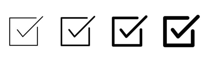 check box icon with correct with different line width. approved symbol. accept checkmark icons green tick box, check list square frame sign. vector
