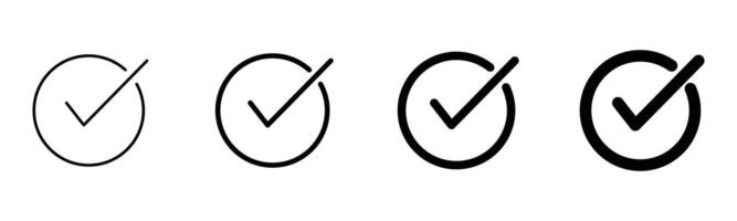 check box icon with correct with different line width. approved symbol. accept checkmark icons green tick box, check list circle frame symbol sign. vector