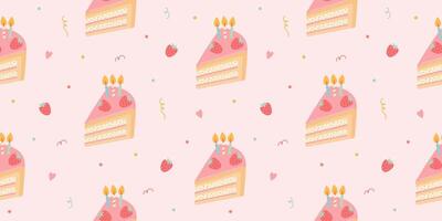 Seamless pattern with birthday piece of cake vector