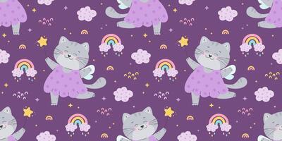 Seamless pattern with cute fairy tale cat vector