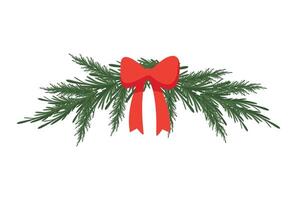 Decorative branches of Christmas tree with red bow. vector