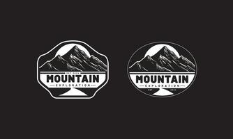Two Mountain Exploration Logos with Sun in the Background vector