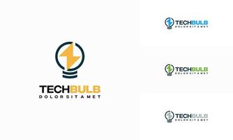 Tech Bulb logo designs concept , Bulb and Thunder logo template icon vector