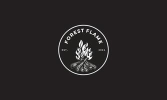 White Circle Logo with Flames and Log Burning on a Black Background vector