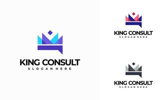 Consulting logo designs concept , king crown talk chat bubble logo symbol vector