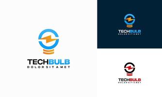 Tech Bulb logo designs concept , Bulb and Thunder logo template icon vector
