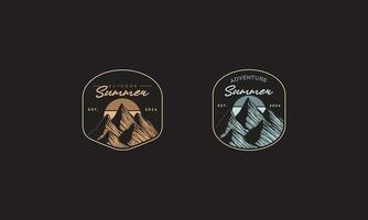 Two Vintage Mountain Logos with Sun and Text vector
