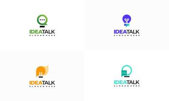 Set of Idea Talk Logo designs concept , Discuss Chat and Light Bulb logo template icon vector