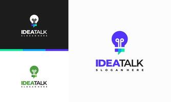 Idea Talk Logo designs concept , Discuss Chat and Light Bulb logo template icon vector