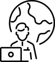 Linear icon of a person sitting at a laptop providing remote assistance service vector