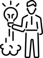 A linear icon representing inspiration, featuring a person holding a light bulb vector