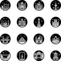 Pack of Famous Monuments Glyph Style Icons vector