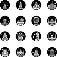 Set of Glyph Style Famous Building Icons vector