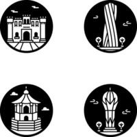 Set of Glyph Style Famous Towers and Building Icons vector